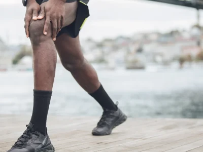 gros plan d'un homme s'étirant les jambes après avoir fait du sport en plein air